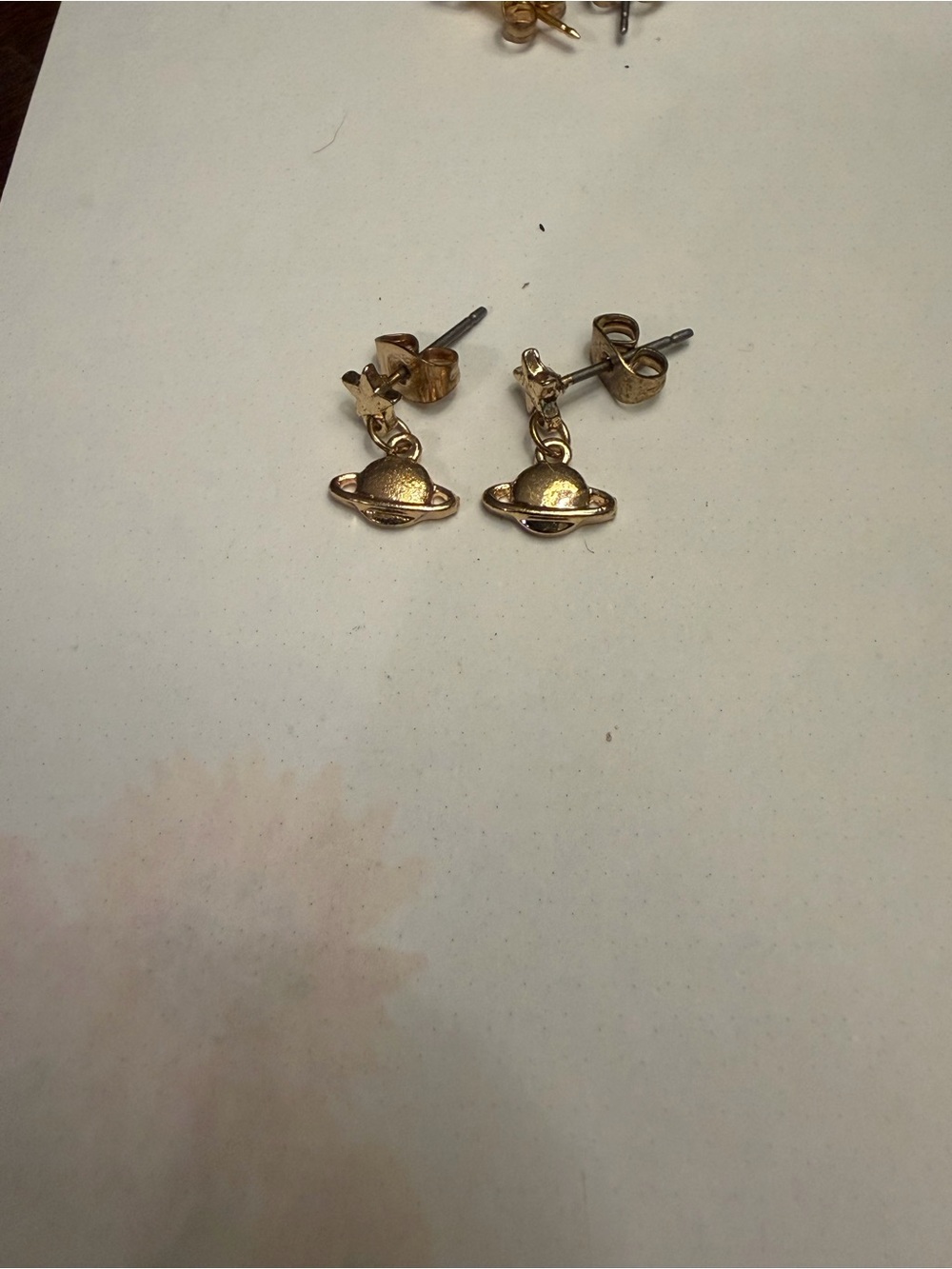 Gold Planet Dangle Stud Earrings